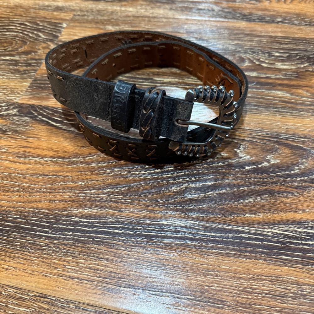 Miss Me Medium Leather Belt Womens Black Rhinestone Western Studded MM7328B